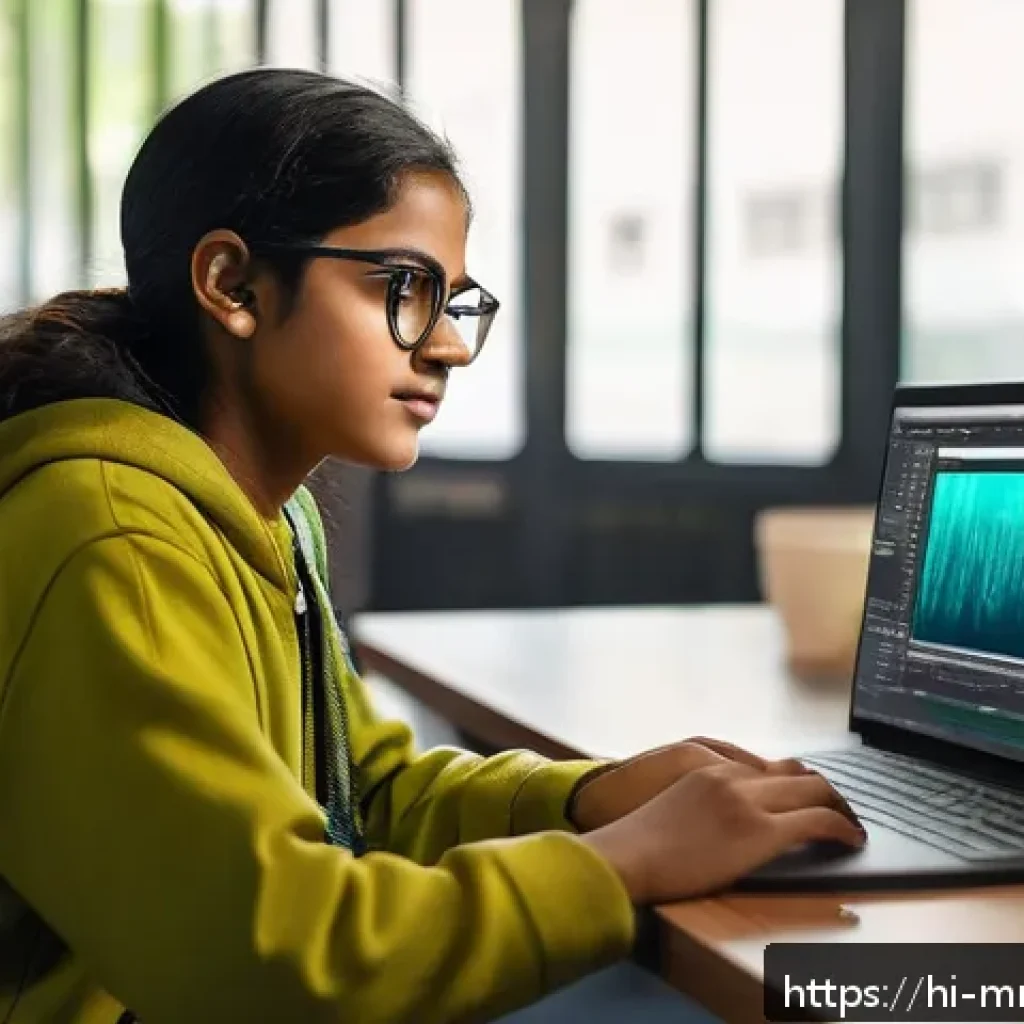 멀티미디어 콘텐츠 제작 실기시험 준비 팁 - A vibrant multimedia classroom scene featuring a young Indian student attentively working on a lapto...
