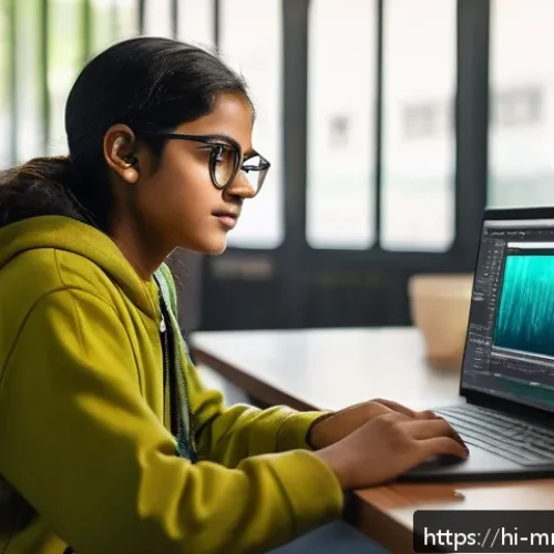 멀티미디어 콘텐츠 제작 실기시험 준비 팁 - A vibrant multimedia classroom scene featuring a young Indian student attentively working on a lapto...